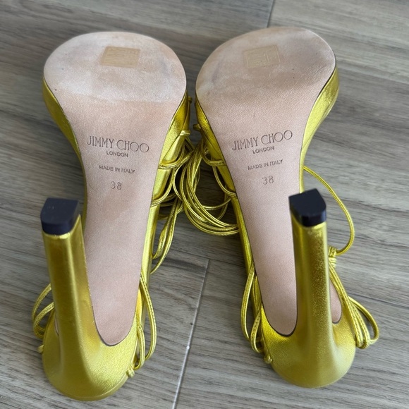 NWOT Jimmy Choo Antia Ankle Wrap Sandal Acid Yellow Size 38 - Picture 8 of 10